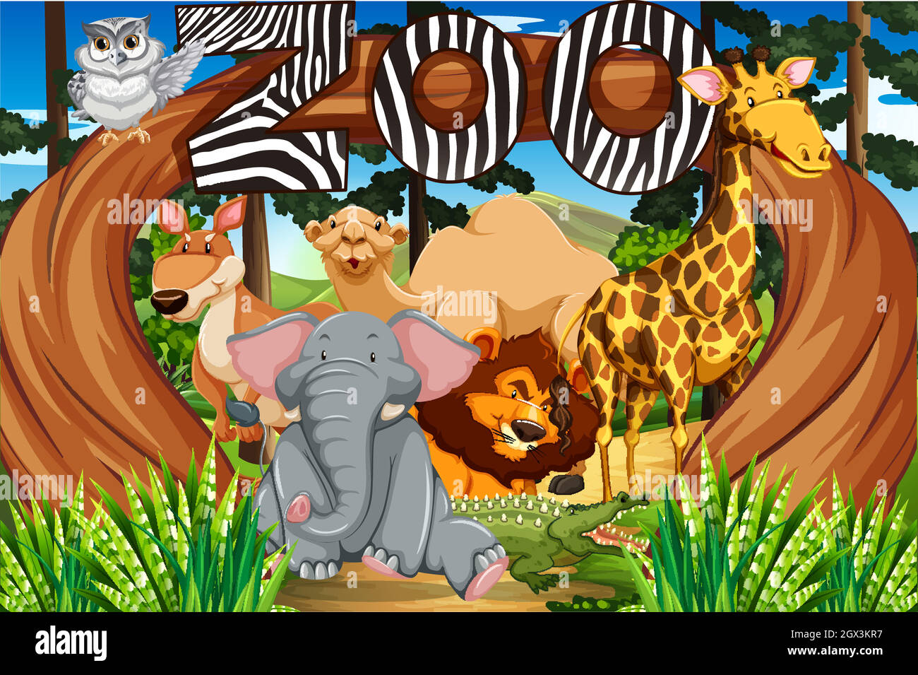 Wild animals at the zoo entrance Stock Vector