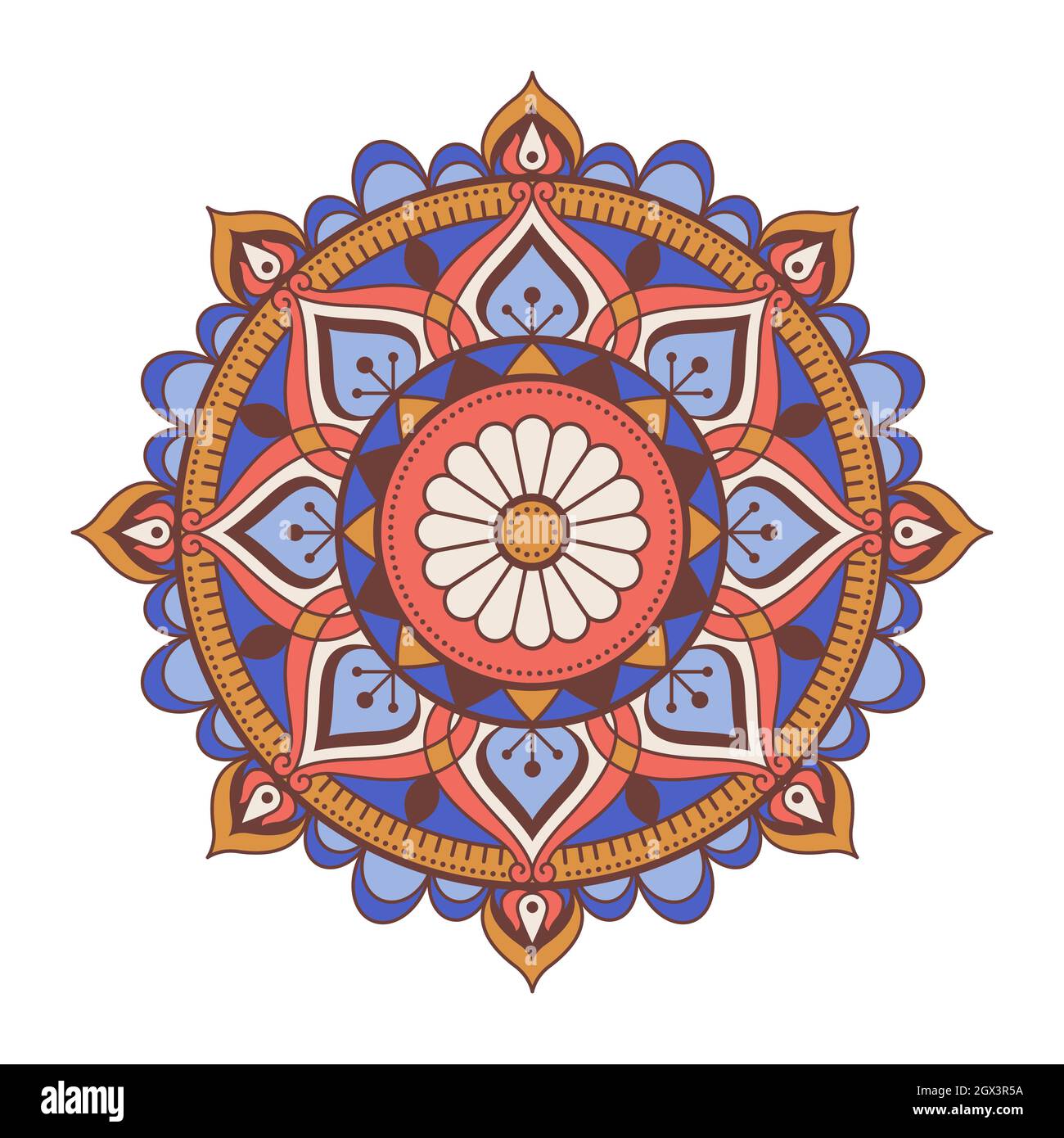 Colorful ornamental mandala on white background, oriental art, floral pattern and decorative element Stock Vector