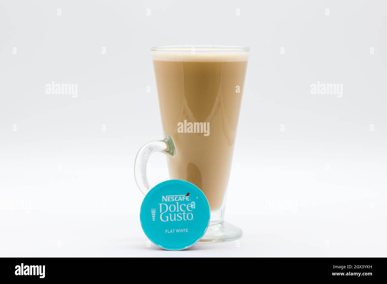 Irvine, Scotland, UK September, 29, 2021 A tall glass of coffee and