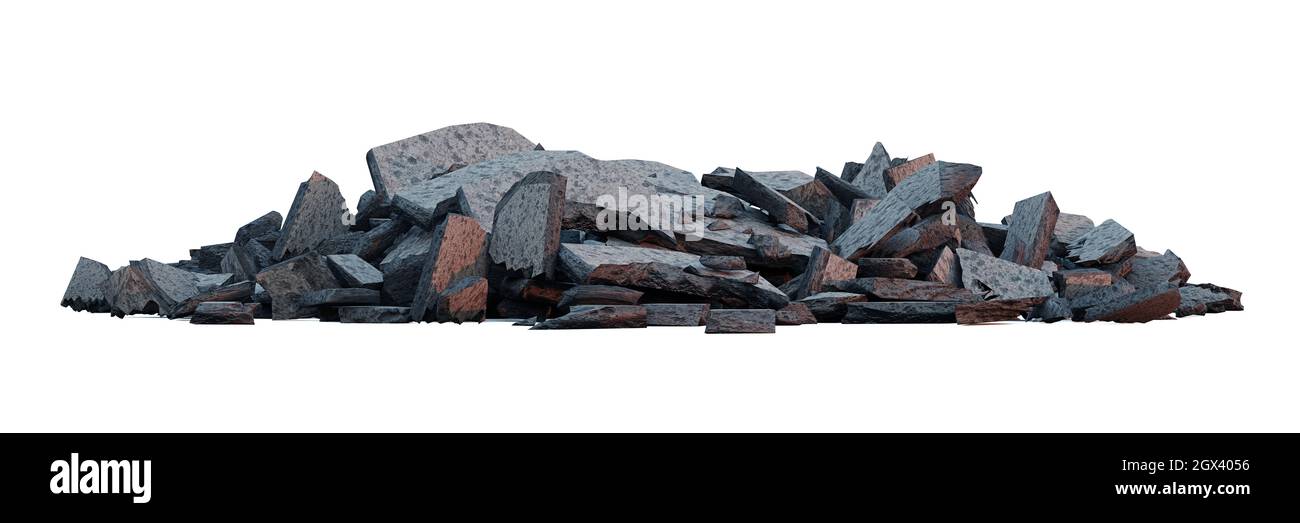 rubble heap, debris pile isolated on white background banner (3d rendering) Stock Photo