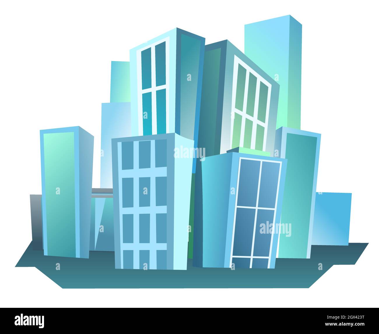 Big city from afar. Pretty skyscrapers and large buildings. Cartoon flat  style illustration. Blue city landscape Cityscape. Isolated on white Stock  Vector Image & Art - Alamy