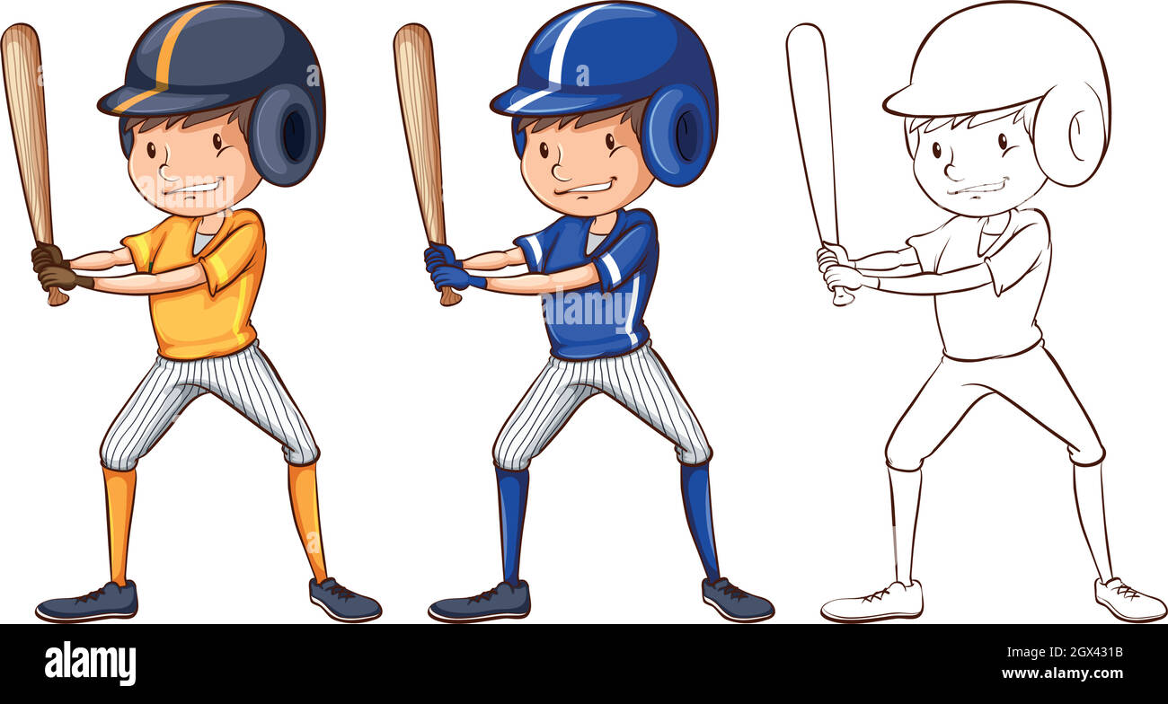 Doodle character for baseball player Stock Vector