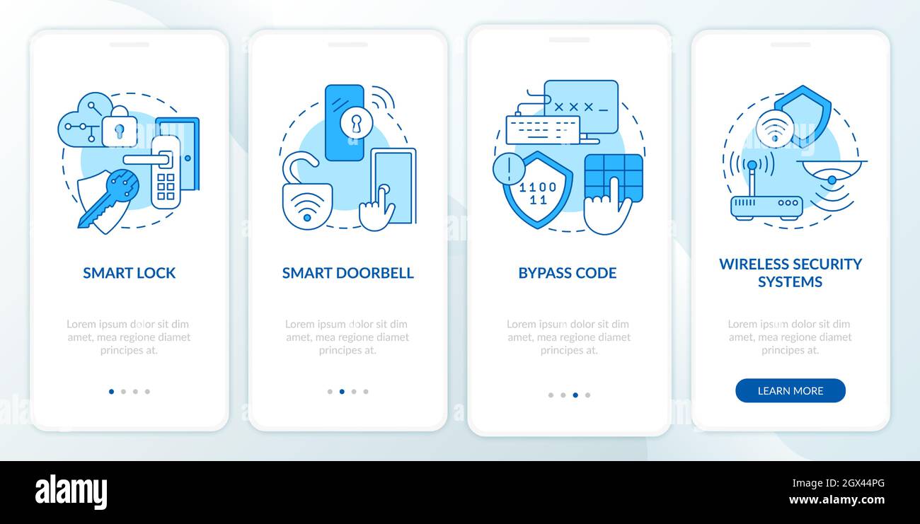 Home automation blue onboarding mobile app page screen Stock Vector