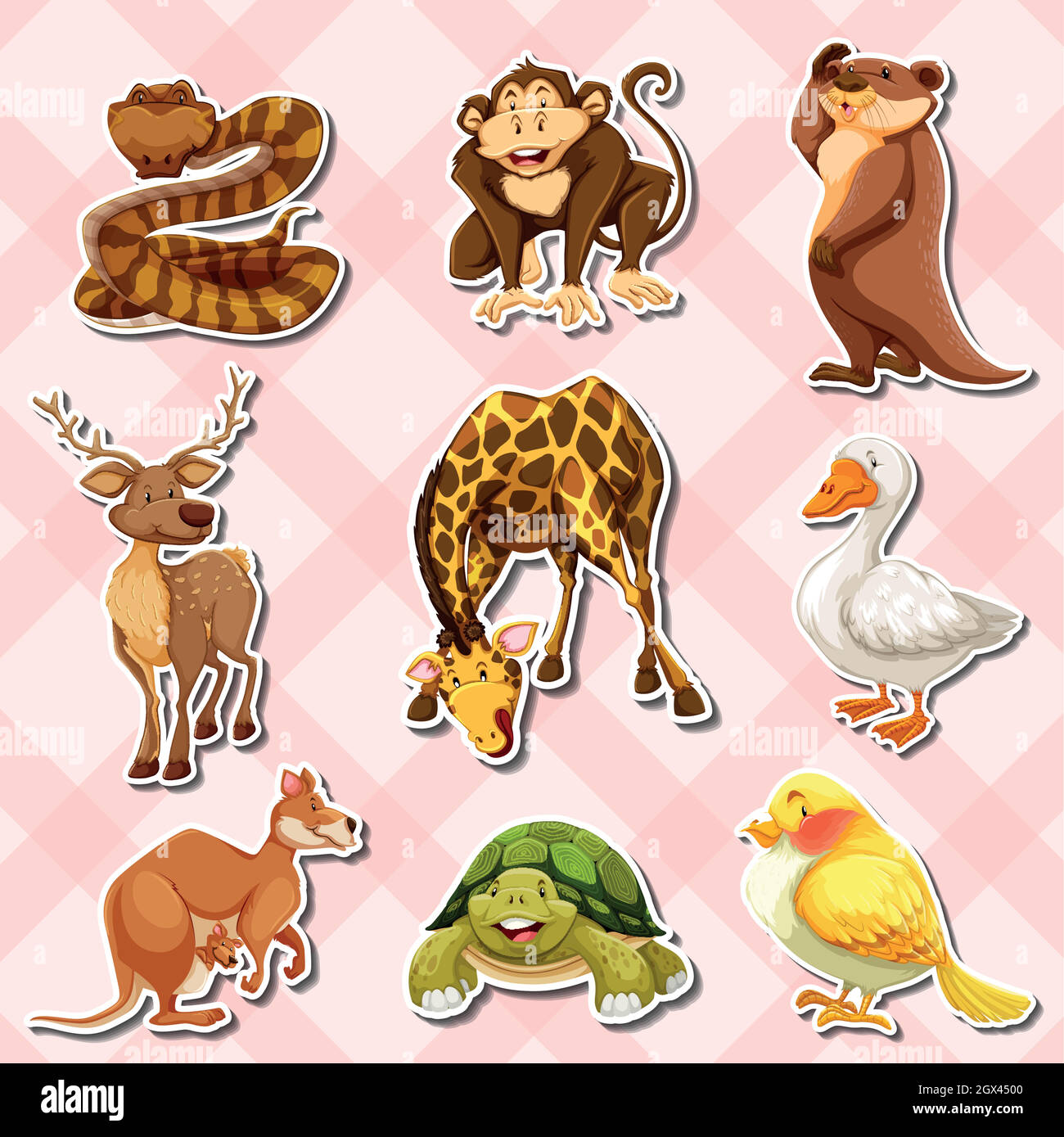 Sticker set with reptiles and other animals Stock Vector