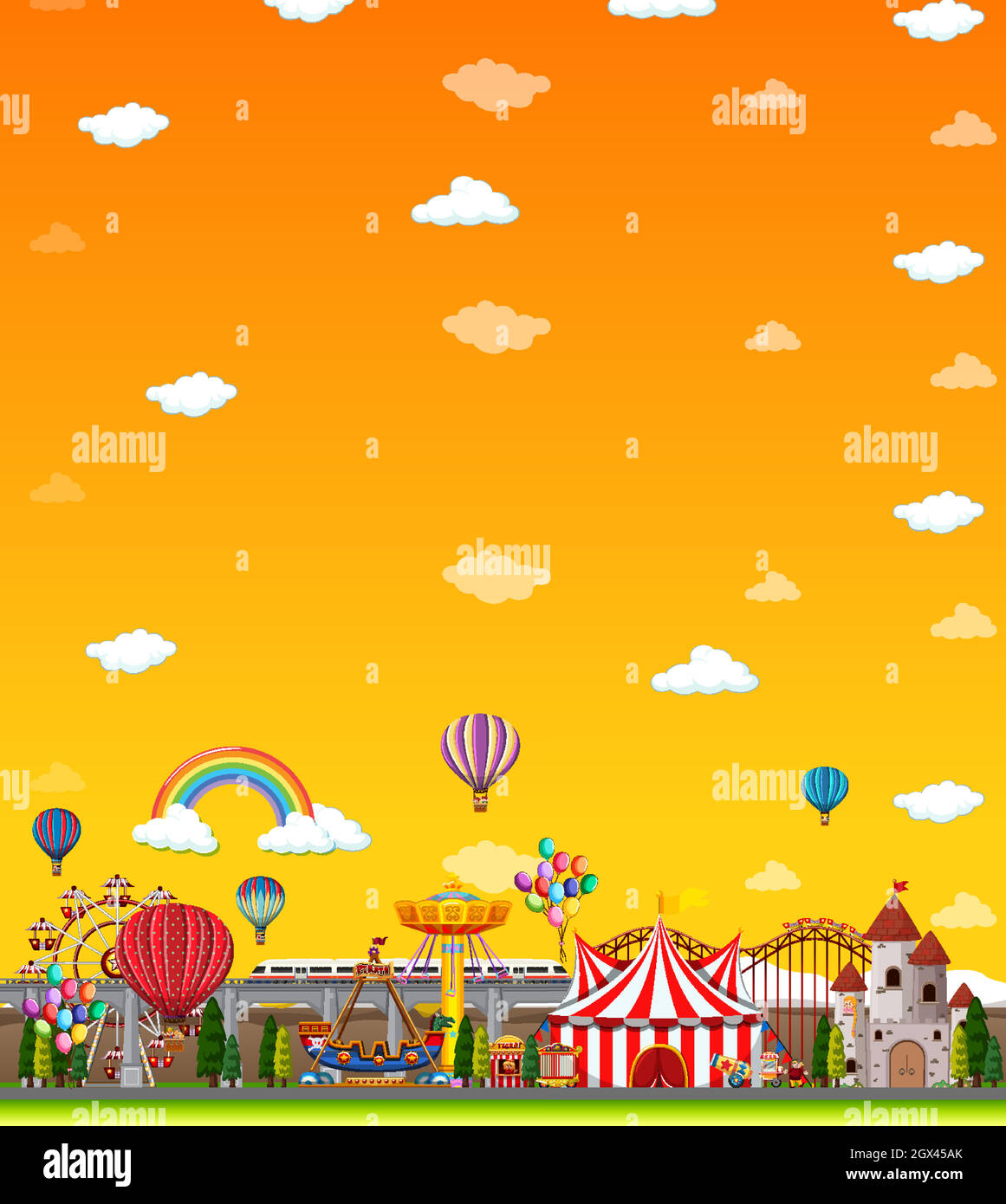 Amusement park scene at daytime with blank yellow sky Stock Vector ...