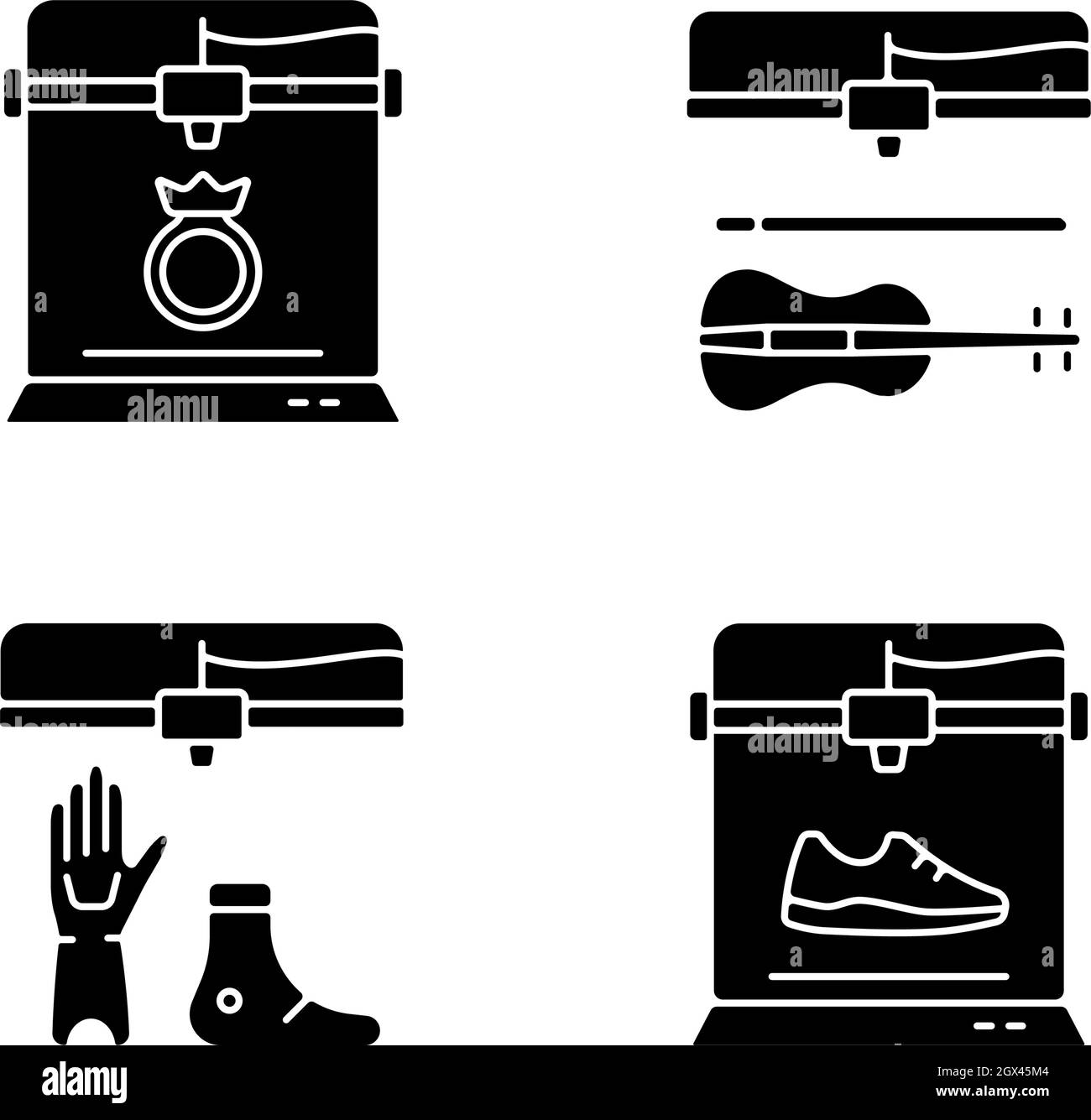 Building 3d objects process black glyph icons set on white space Stock Vector