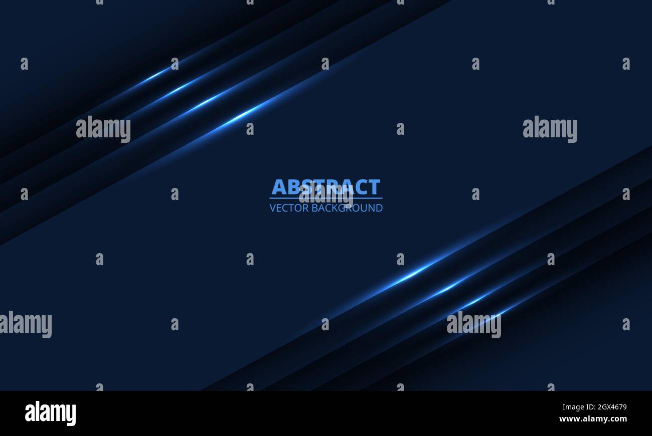 Dark blue geometric background with diagonal glowing light lines and ...