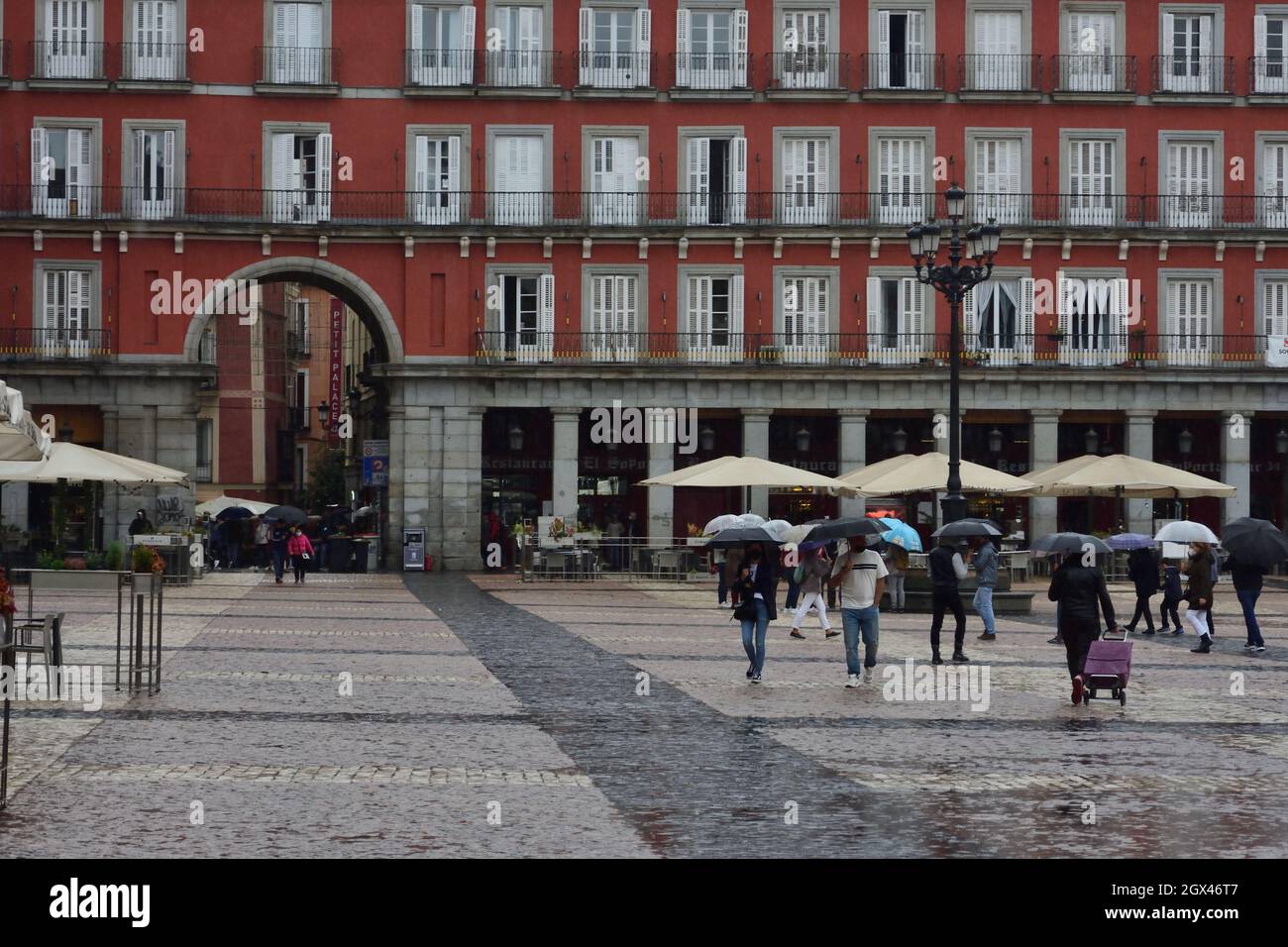 Madrid, Spain. October 3, 2021. Mayor square, people walking Stock Photo