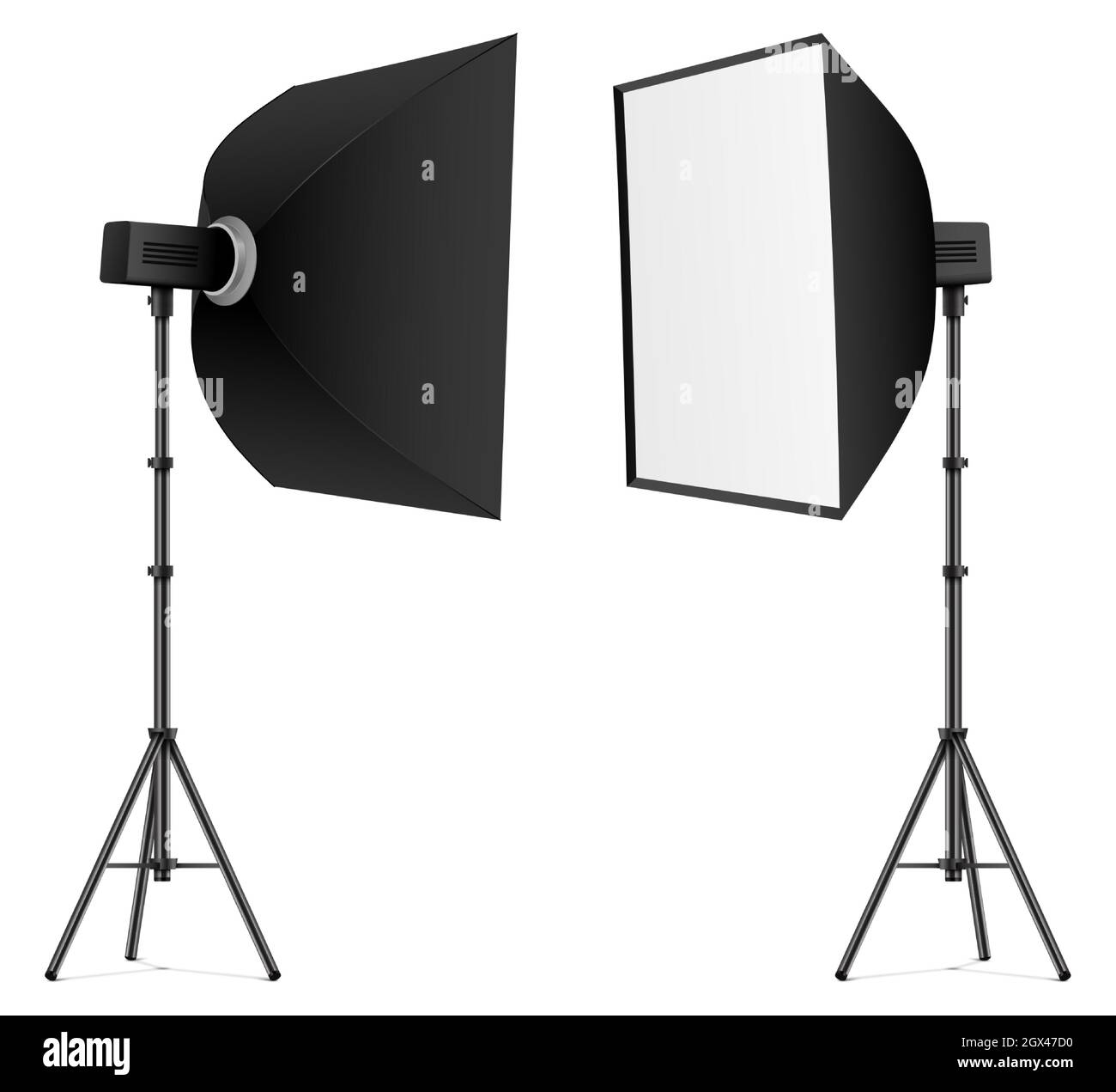 Black softbox in front and back view, isolated on a white background.  Professional studio lighting vector illustration Stock Vector Image & Art -  Alamy