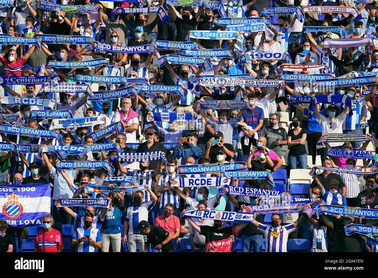 RCD Espanyol fans with scarves during the La Liga match between RCD Espanyol  v Real Madrid