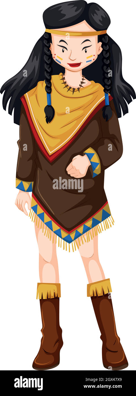 Native american indian woman in traditional costume Stock Vector Image ...