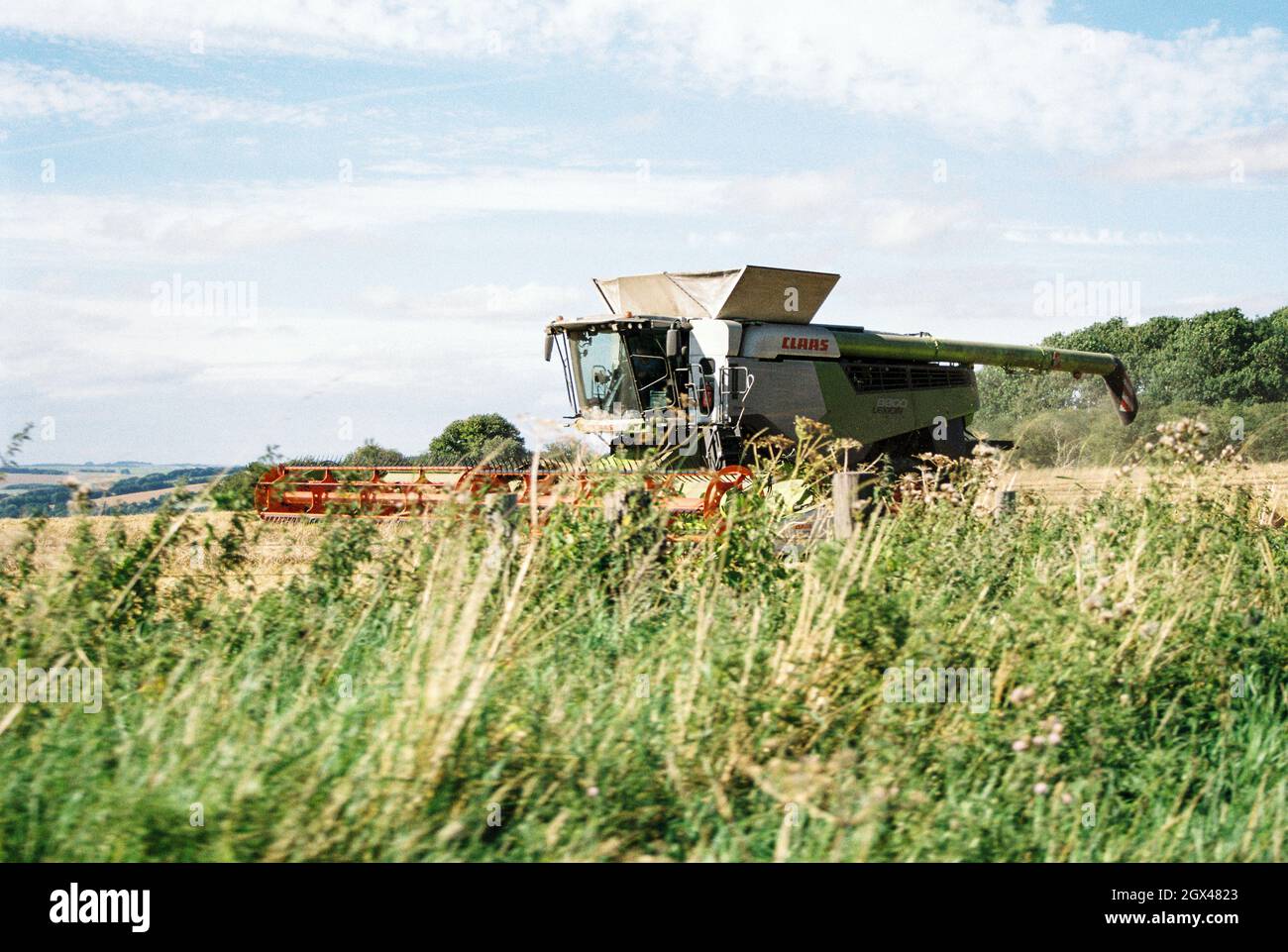 Claas combine harvester, Wiltshire, England, United Kingdom Stock Photo