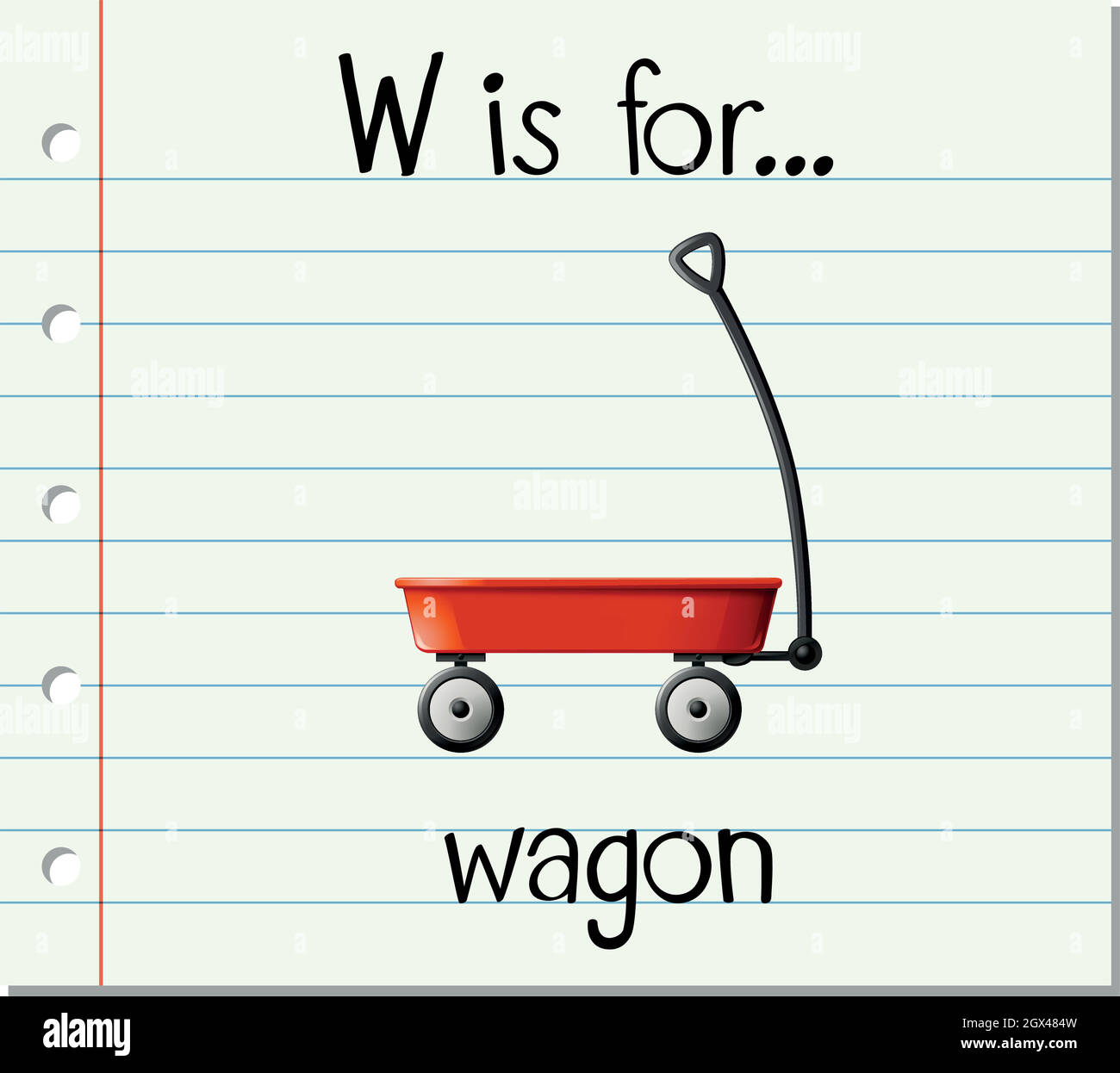 Flashcard letter W is for wagon Stock Vector