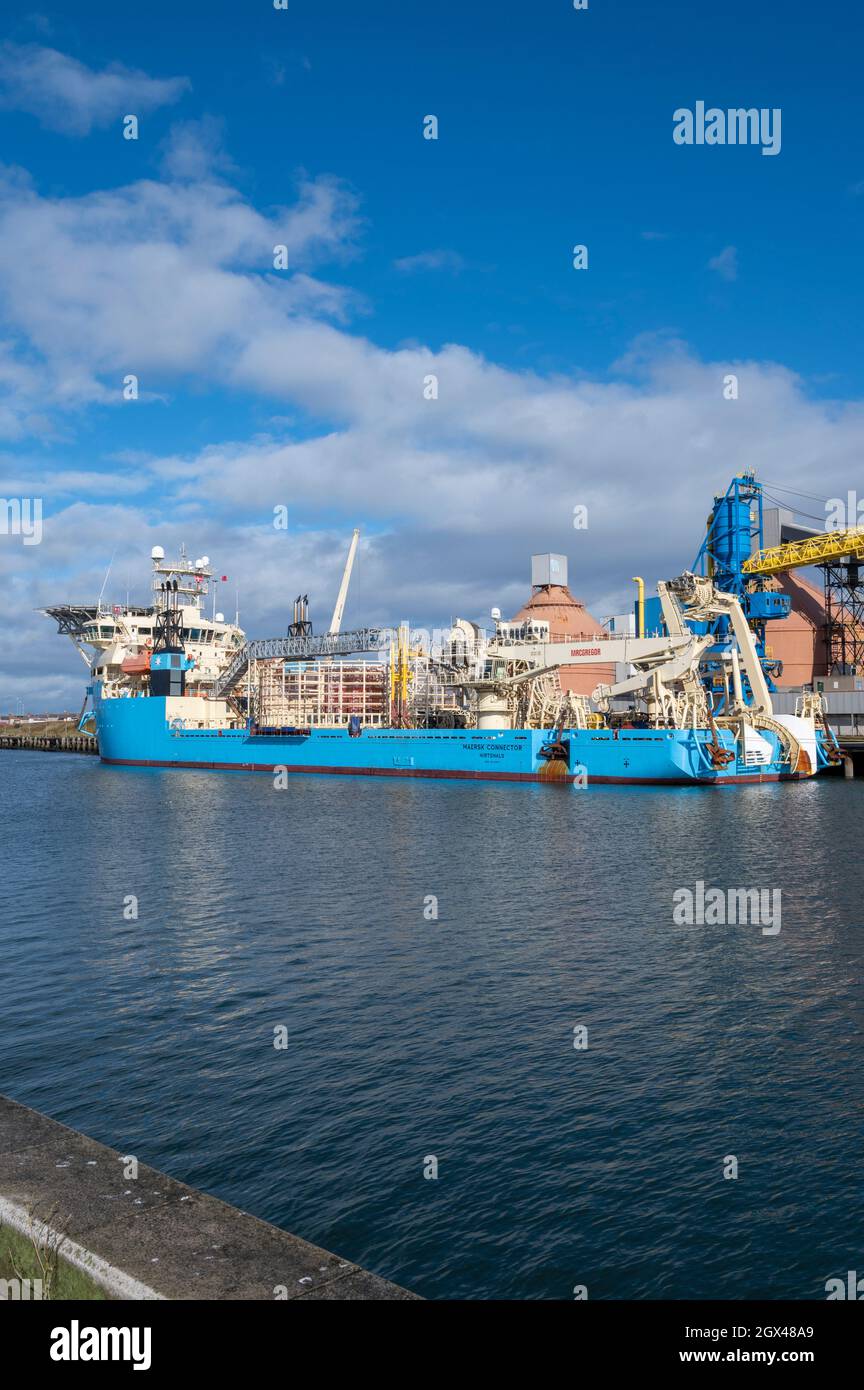 Maersk Connector is a cable laying ship moored at Blyth in