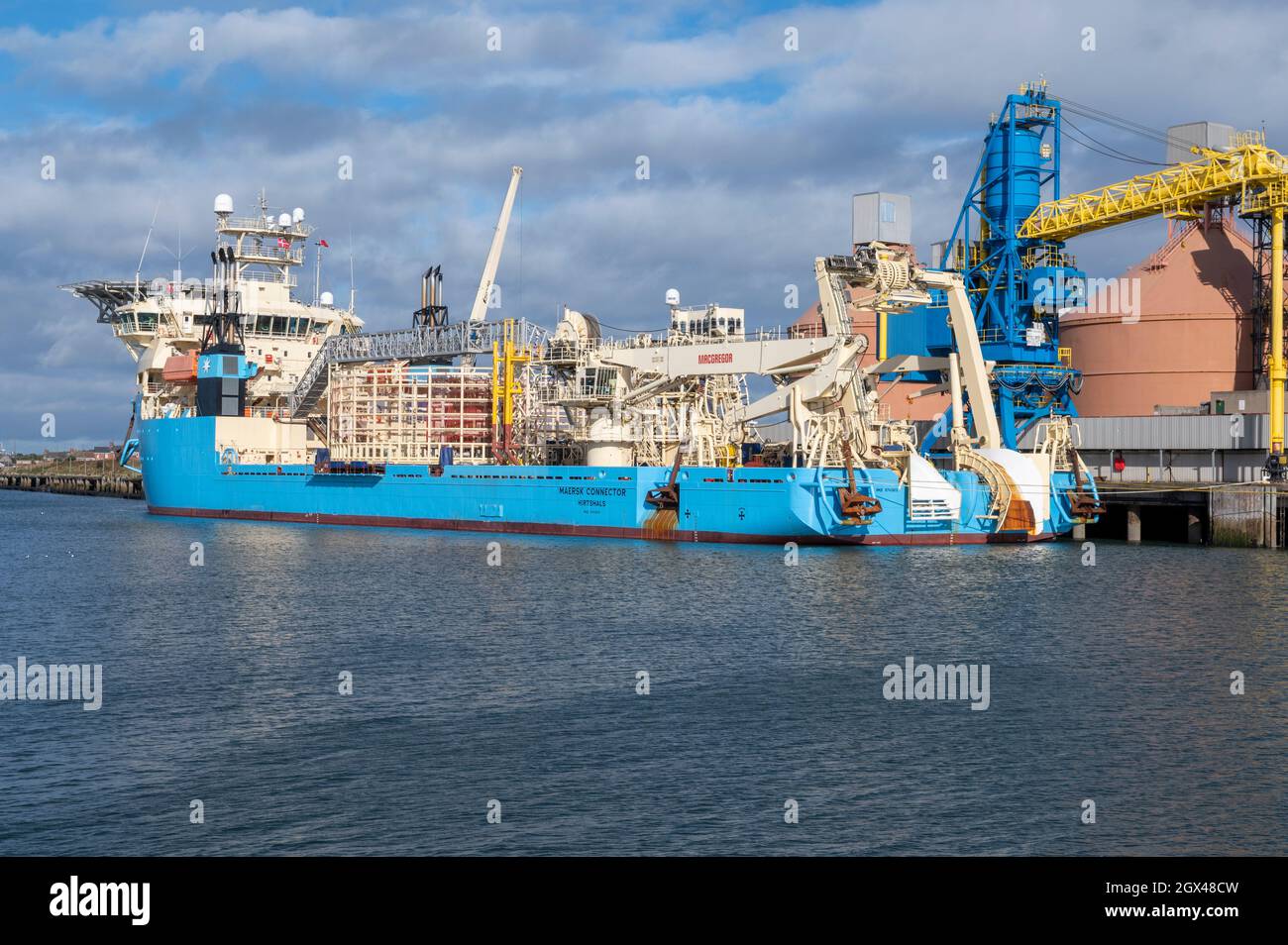 Maersk Connector is a cable laying ship moored at Blyth in