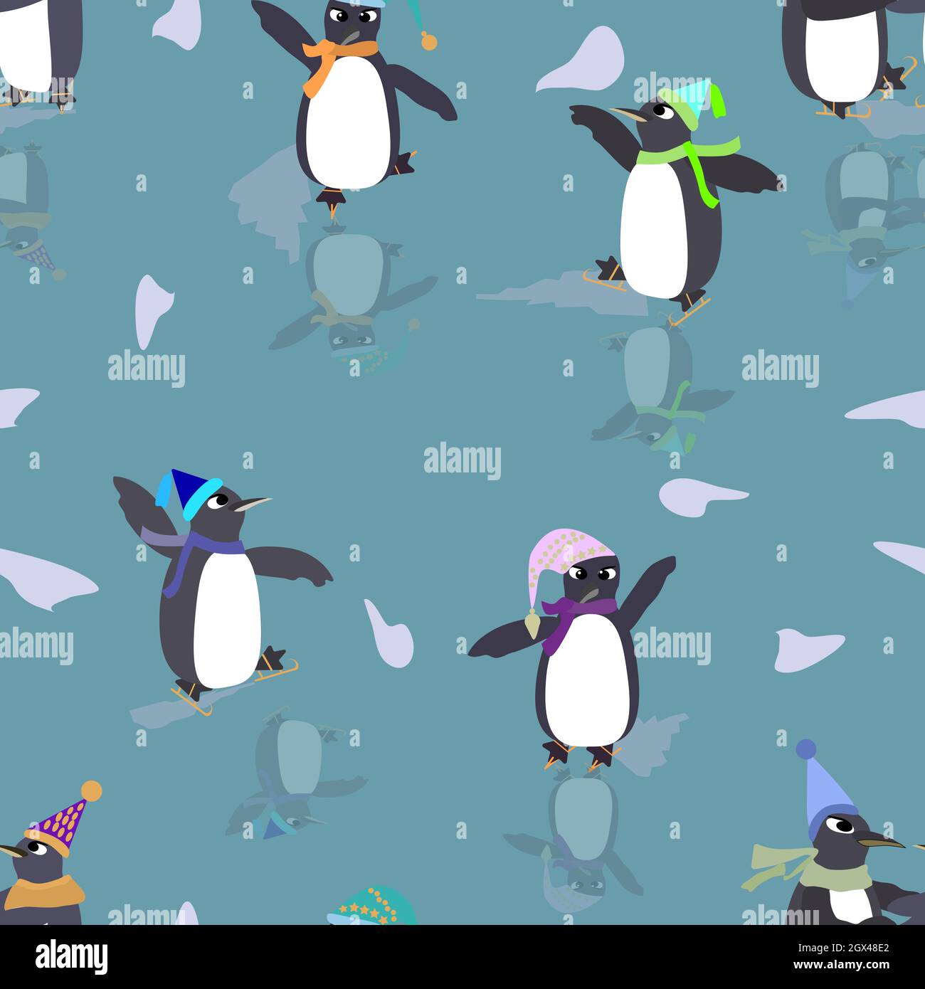 pattern funny penguins ride on ice Stock Vector