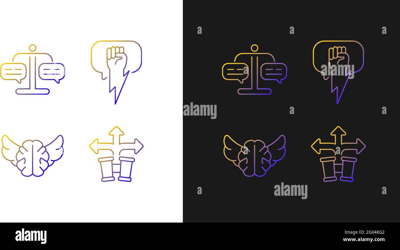 Argumentation skills gradient icons set for dark and light mode Stock Vector