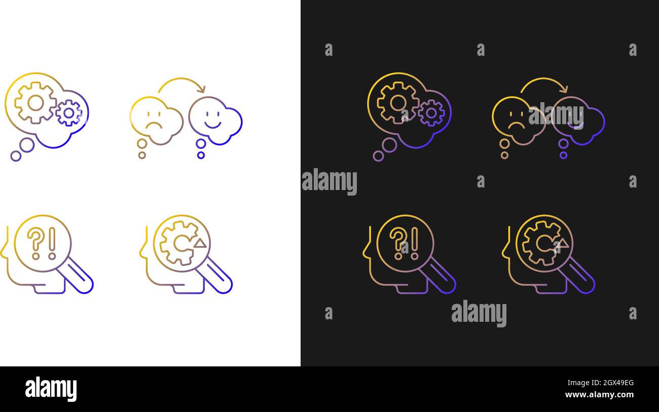 Recognize ones weaknesses gradient icons set for dark and light mode Stock Vector