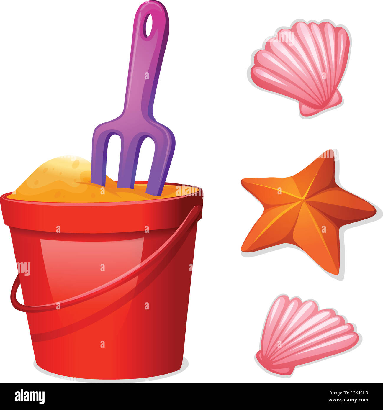 A pail of sand and the seashells Stock Vector