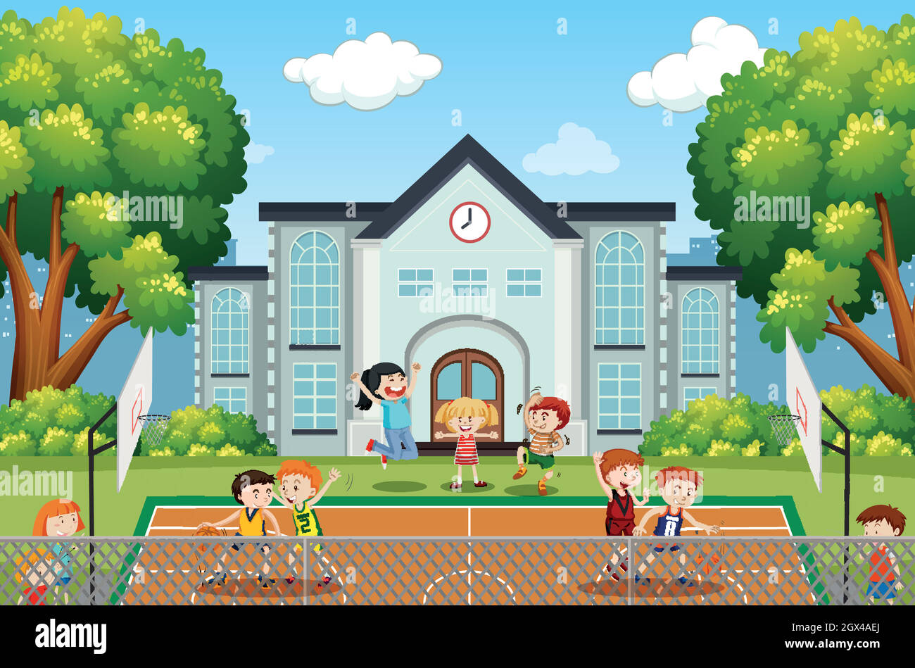 Boys playing basketball on court Stock Vector Image \u0026 Art - Alamy, image size:1300x949