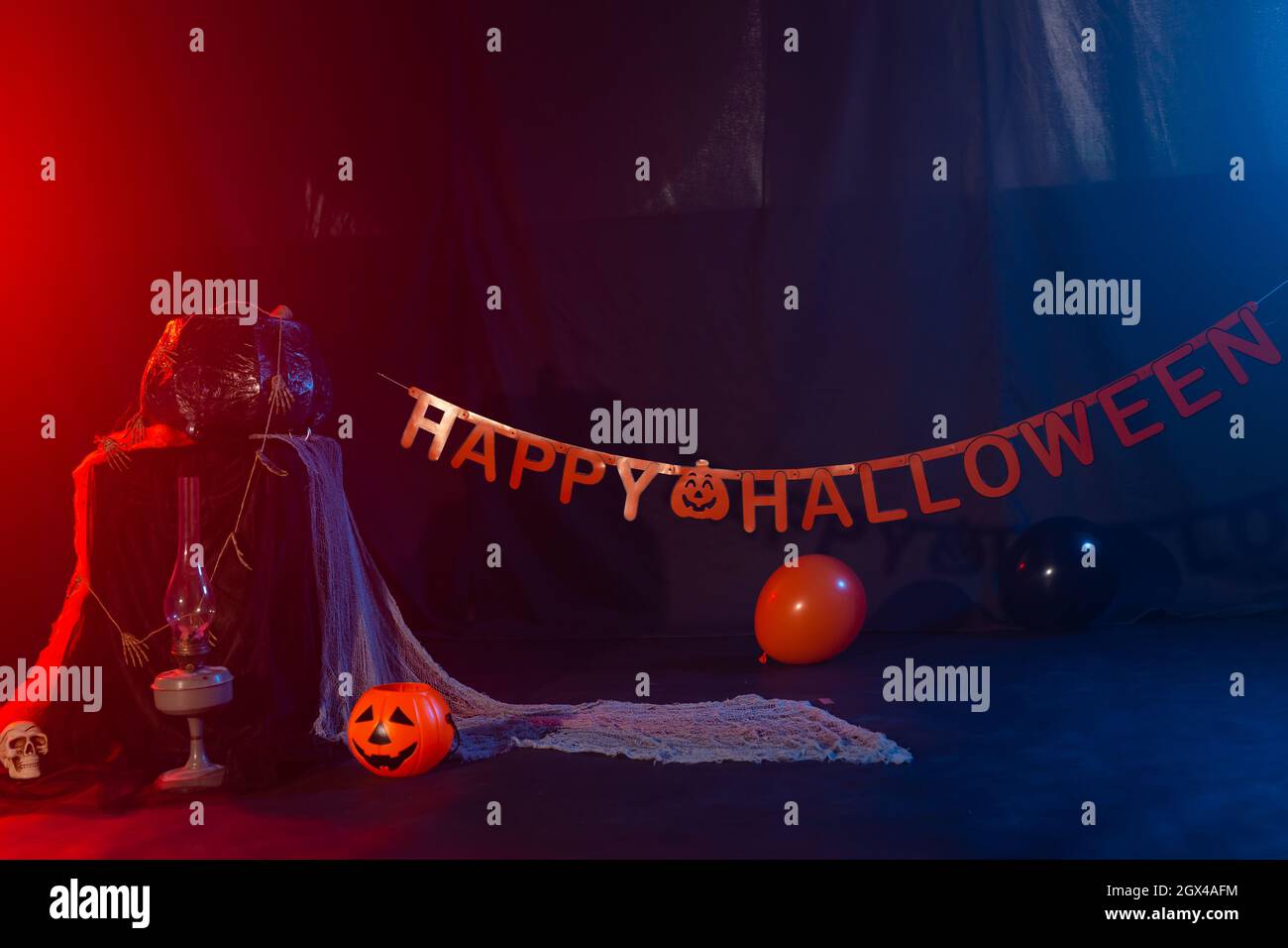 Symbol of Halloween. Jackolantern on a dark background. Halloween