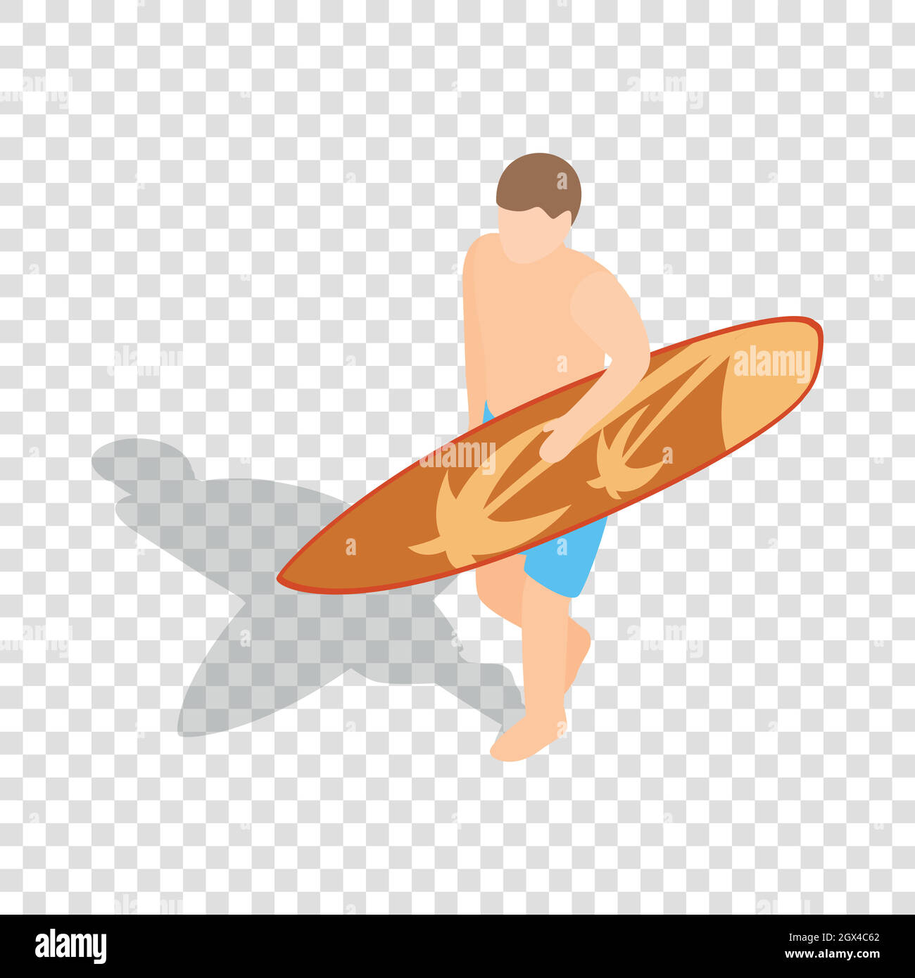 Surfer carries his surfboard isometric icon Stock Vector