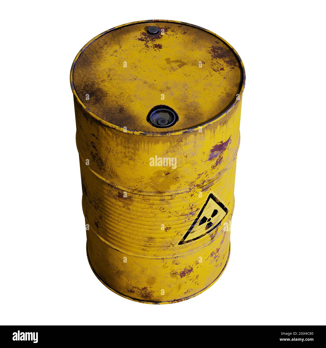 radioactive trash in barrel, isolated on white background Stock Photo