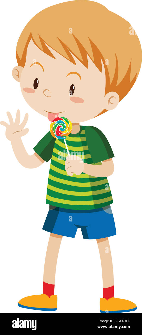 Little boy licking lollipop Stock Vector