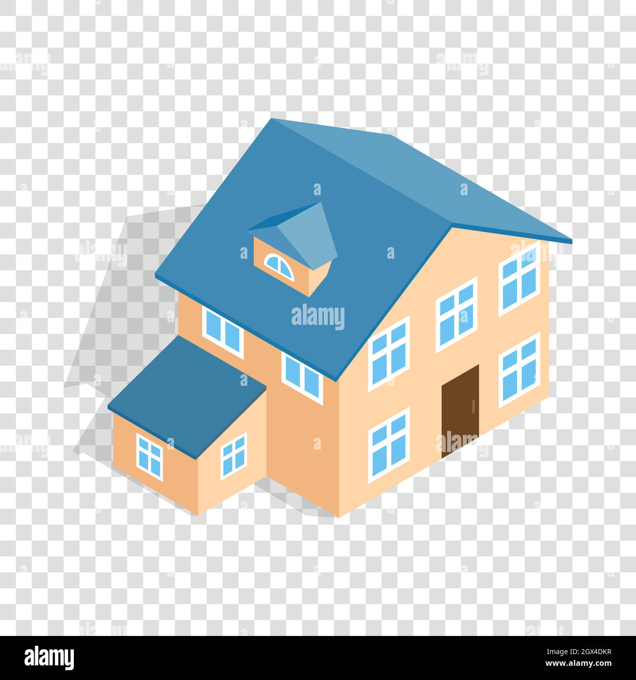 Two storey house with annexe isometric icon Stock Vector