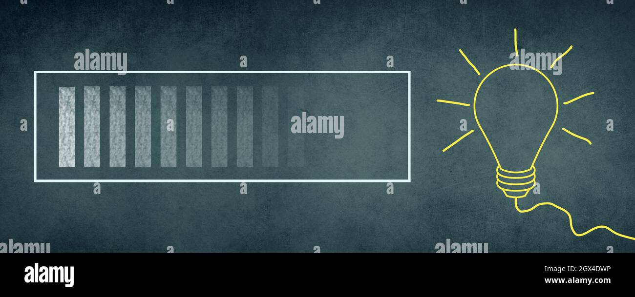 Loading sign and a lightbulb drawn on a chalkboard, brainstorming for ...