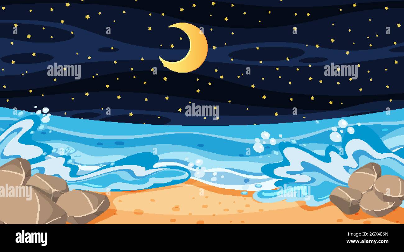 Beach landscape at night scene illustration Stock Vector Image & Art ...