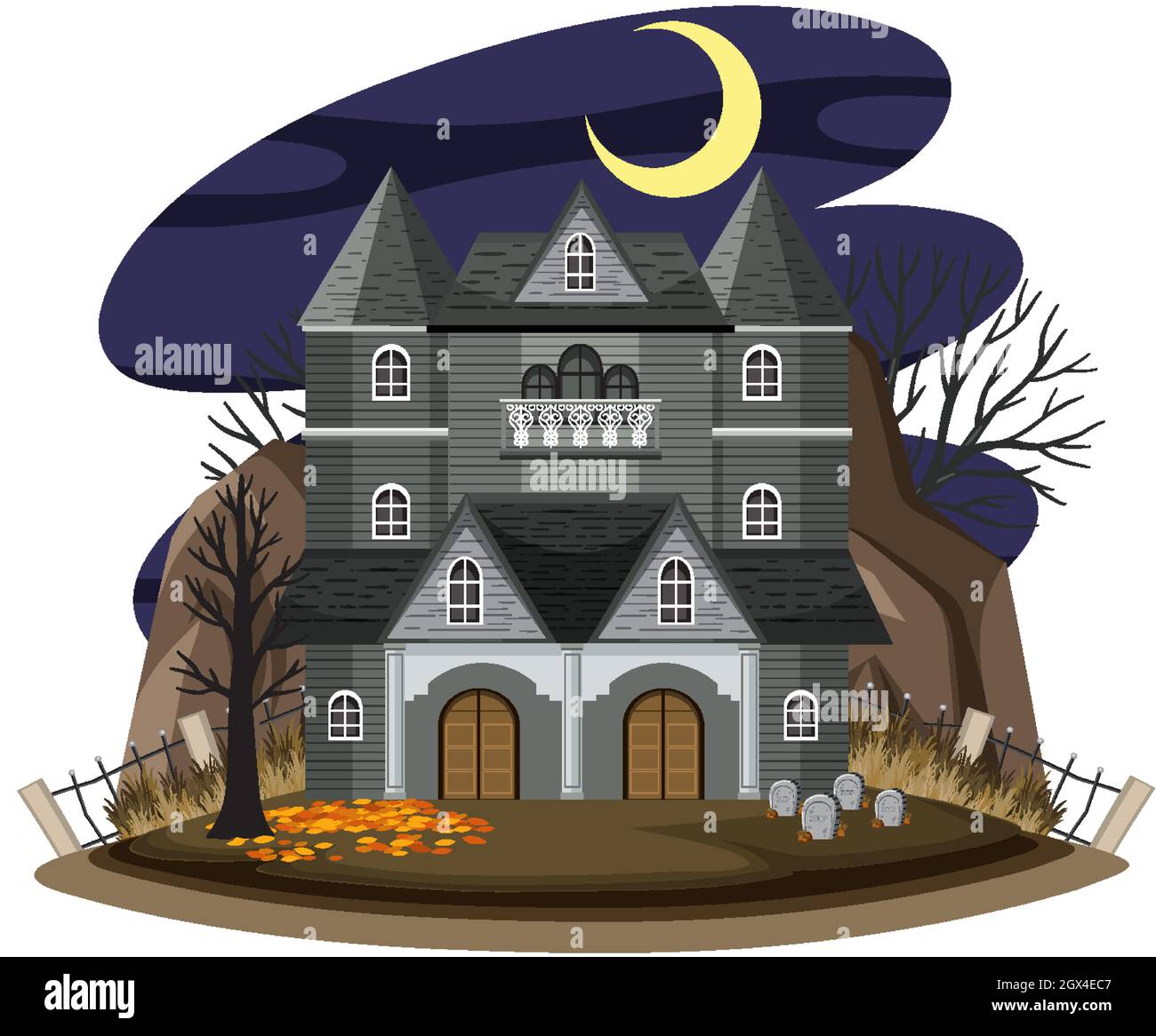 Haunted house at night scene illustration Stock Vector Image & Art - Alamy
