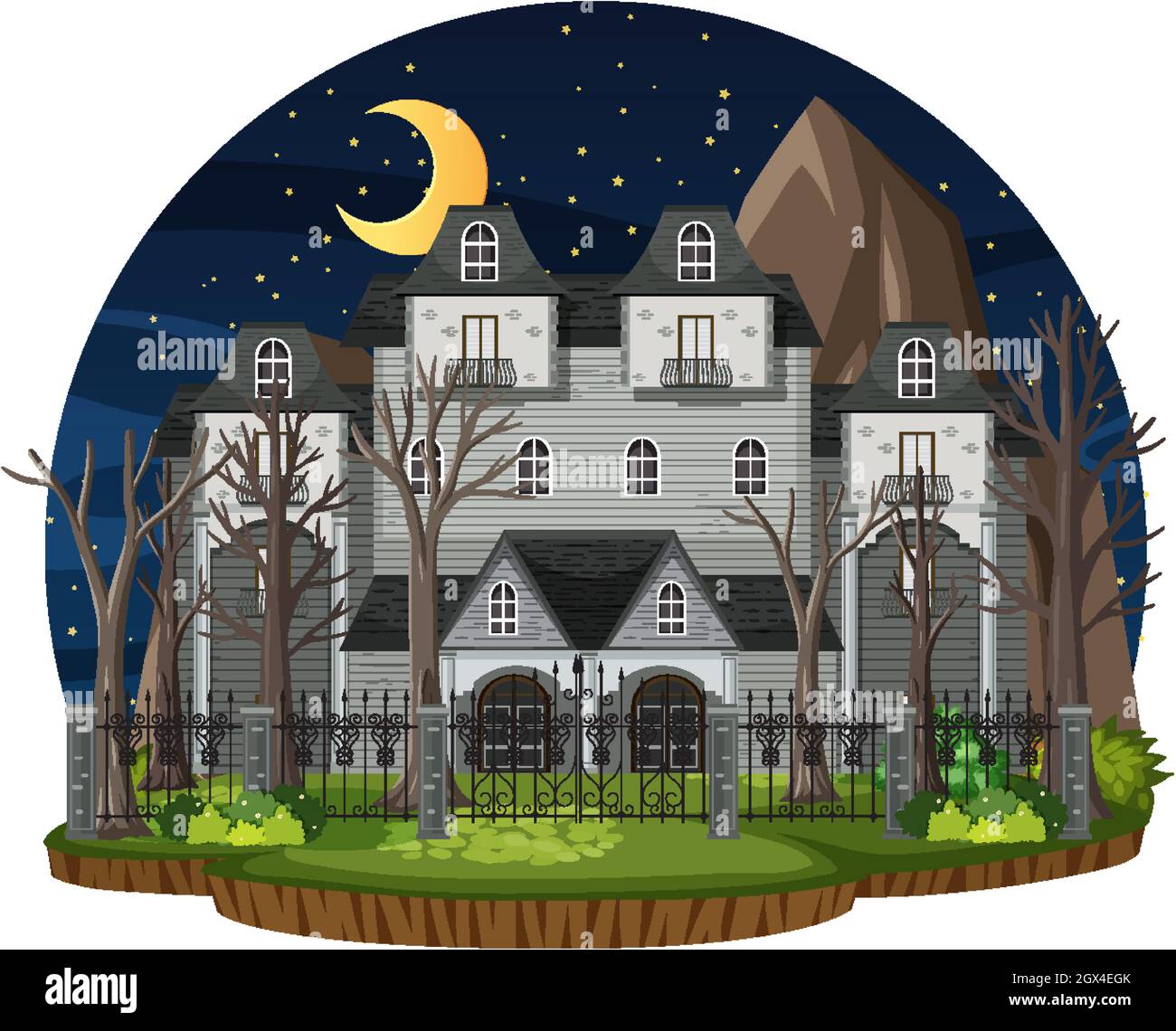Haunted house at night scene illustration Stock Vector Image & Art - Alamy