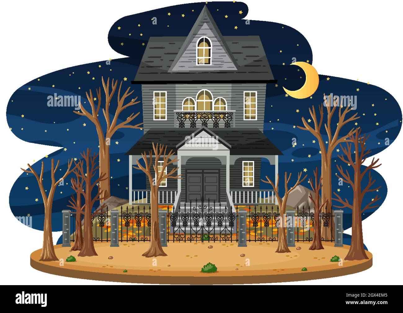 Haunted house at night scene illustration Stock Vector Image & Art - Alamy