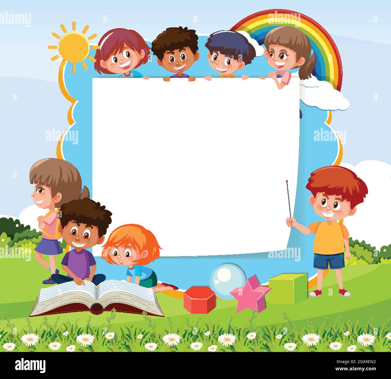 Empty board with many children cartoon character on nature park background  illustration Stock Vector Image & Art - Alamy