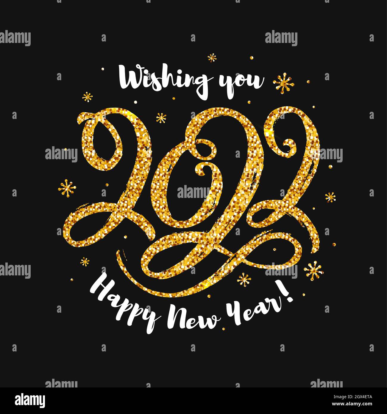 Happy New Year 2022 greeting card with glitter lettering. Shining  handwritten figures isolated on black background. Vector illustration Stock  Vector Image & Art - Alamy