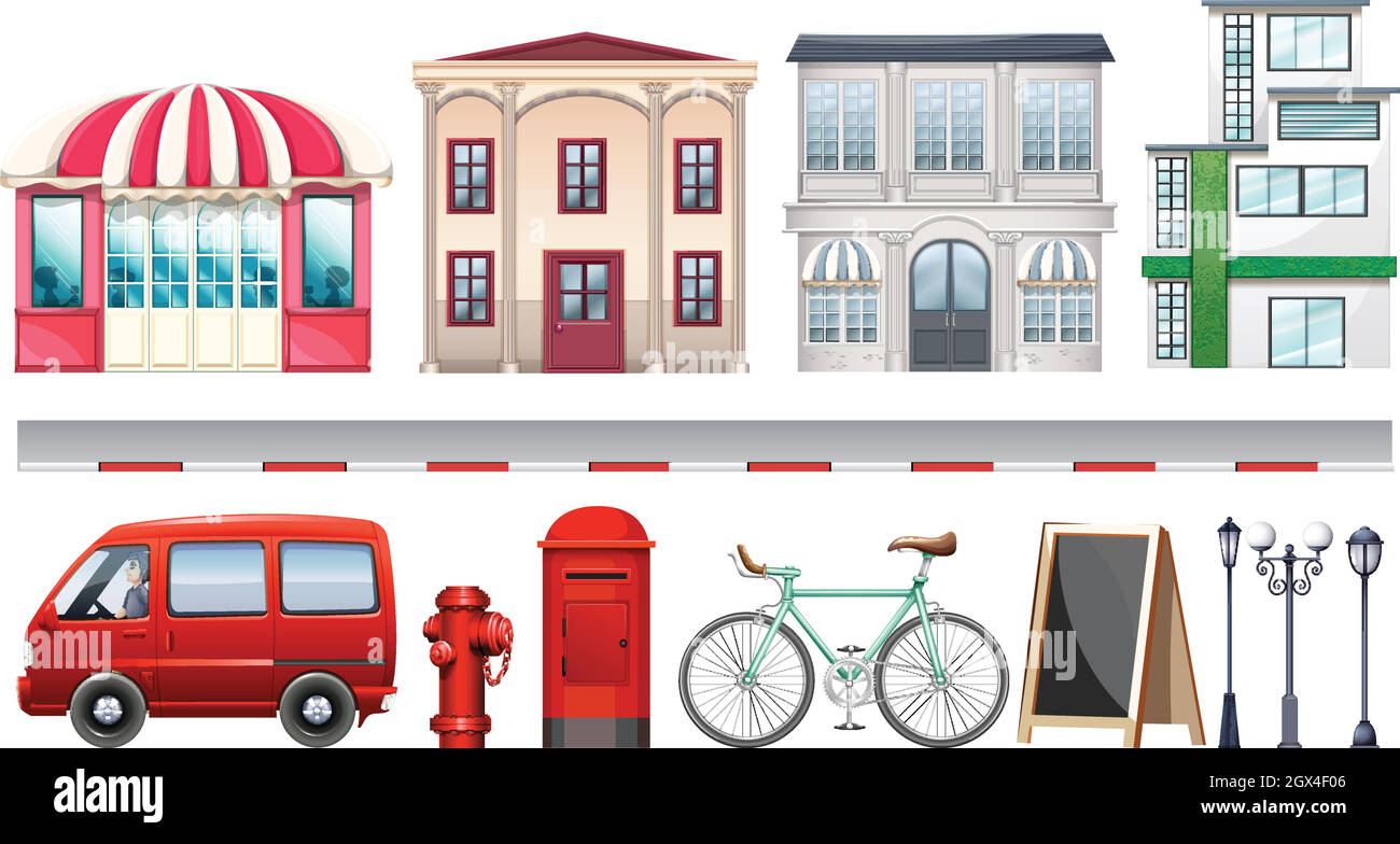 Set of stores and transportations Stock Vector