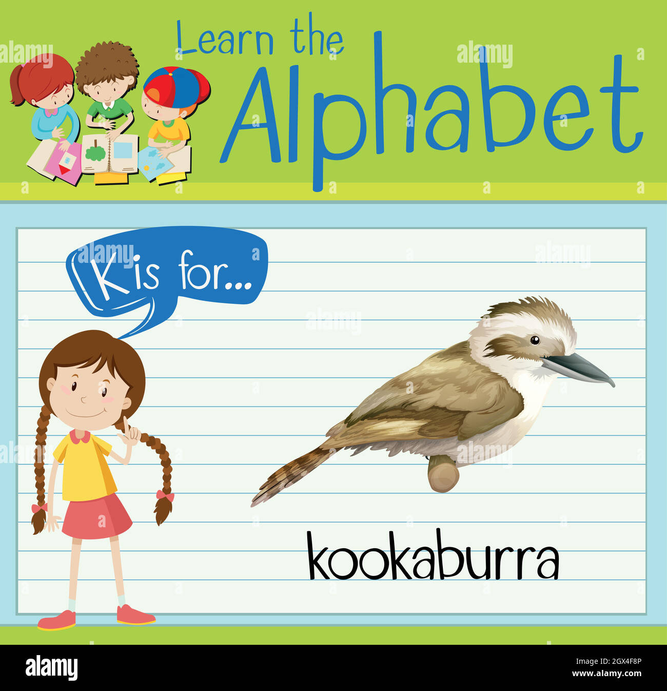 Flashcard alphabet K is for kookaburra Stock Vector
