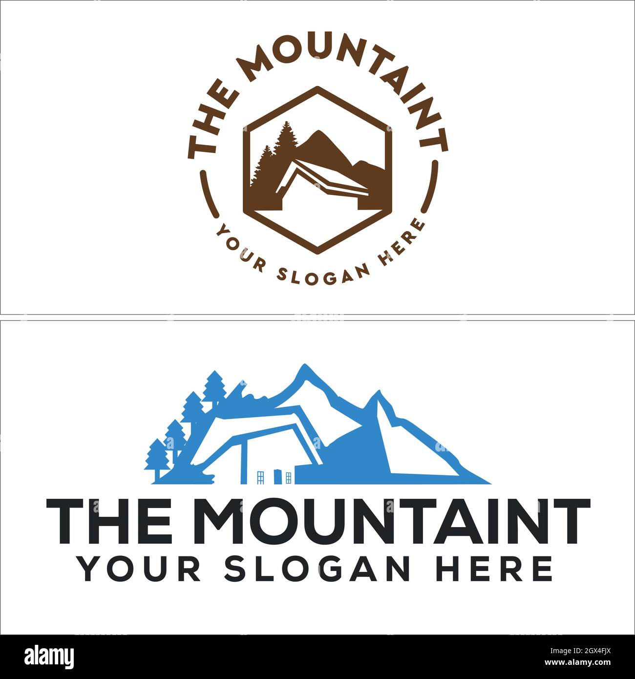 Set of mountain camping adventure forest logo design Stock Vector