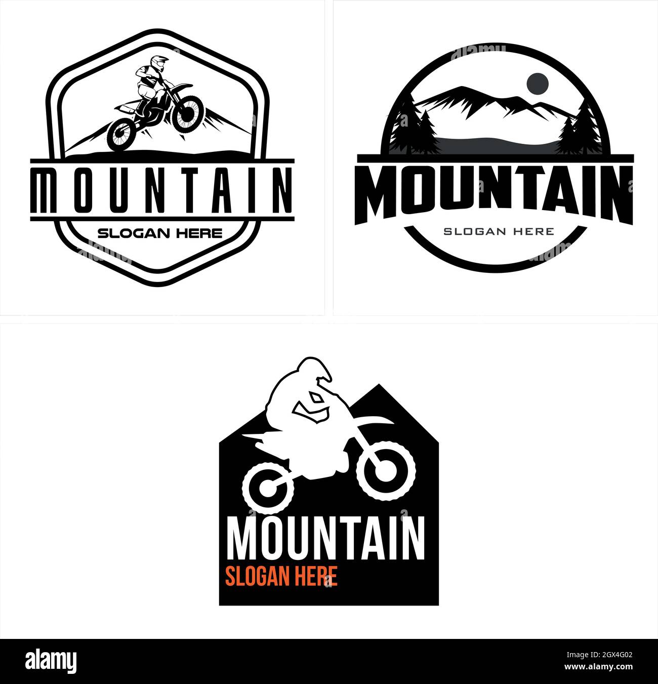Set of trail motorcycle mountain adventure logo design Stock Vector