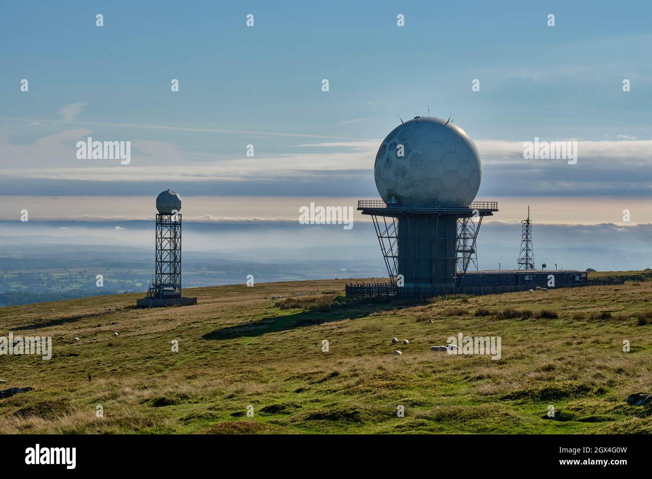 National Air Traffic Radar and Meteorological Radar on Titterstone Clee Hill, Clee Hill, Shropshire Stock Photo