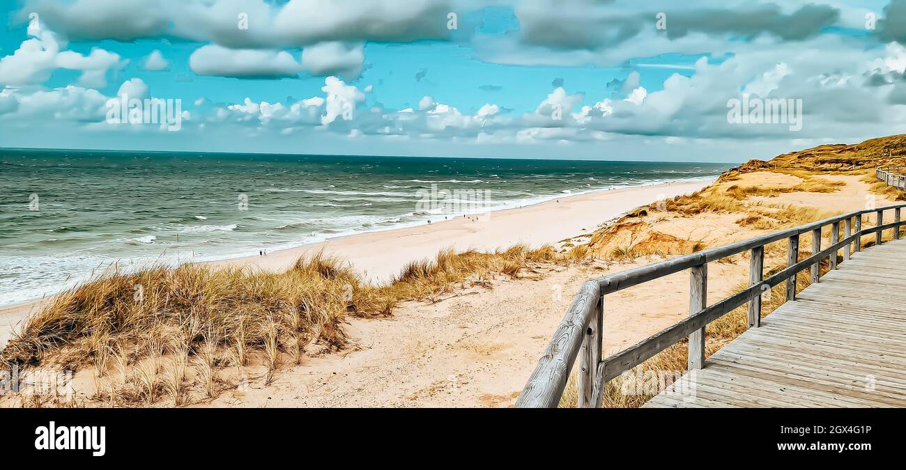 Pier leads to the seashore under the cloudy sky Stock Photo - Alamy