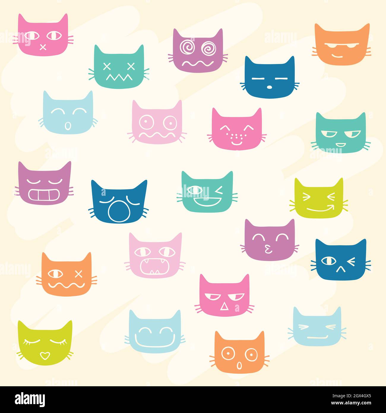 Cat faces kawaii Hand drawn kittens emoji Feline emotions Black cutout  silhouette Stock Vector Image  Art  Alamy