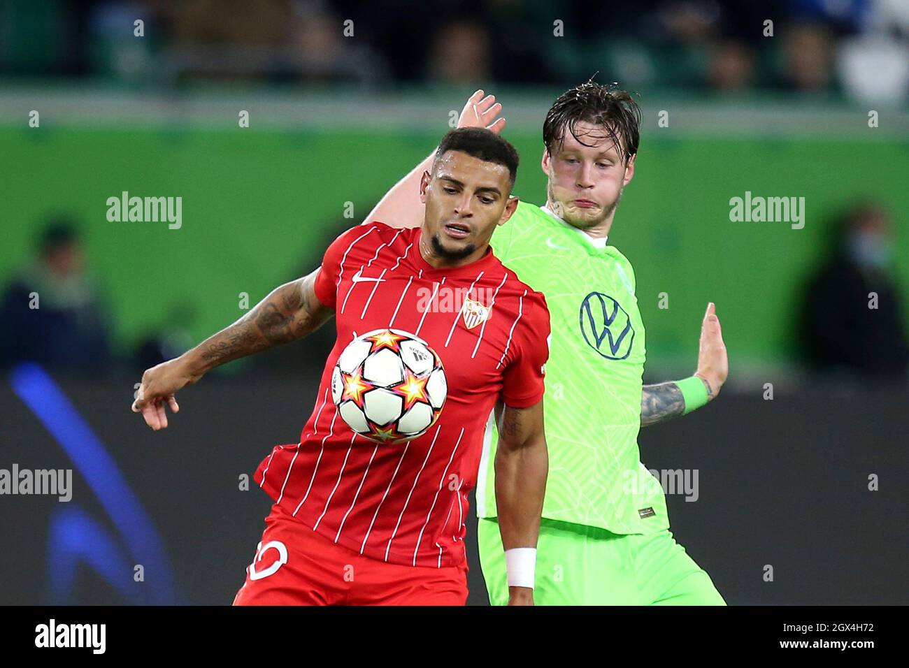 Lr Diego Carlos Fc Sevilla Versus Wout Weghorst Vfl Wolfsburg Soccer Uefa Champions League Group Stage
