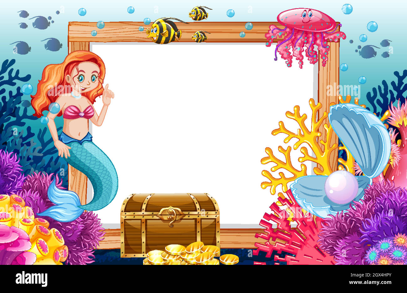 Mermaid and sea animal theme with blank banner cartoon style on under sea  background Stock Vector Image & Art - Alamy