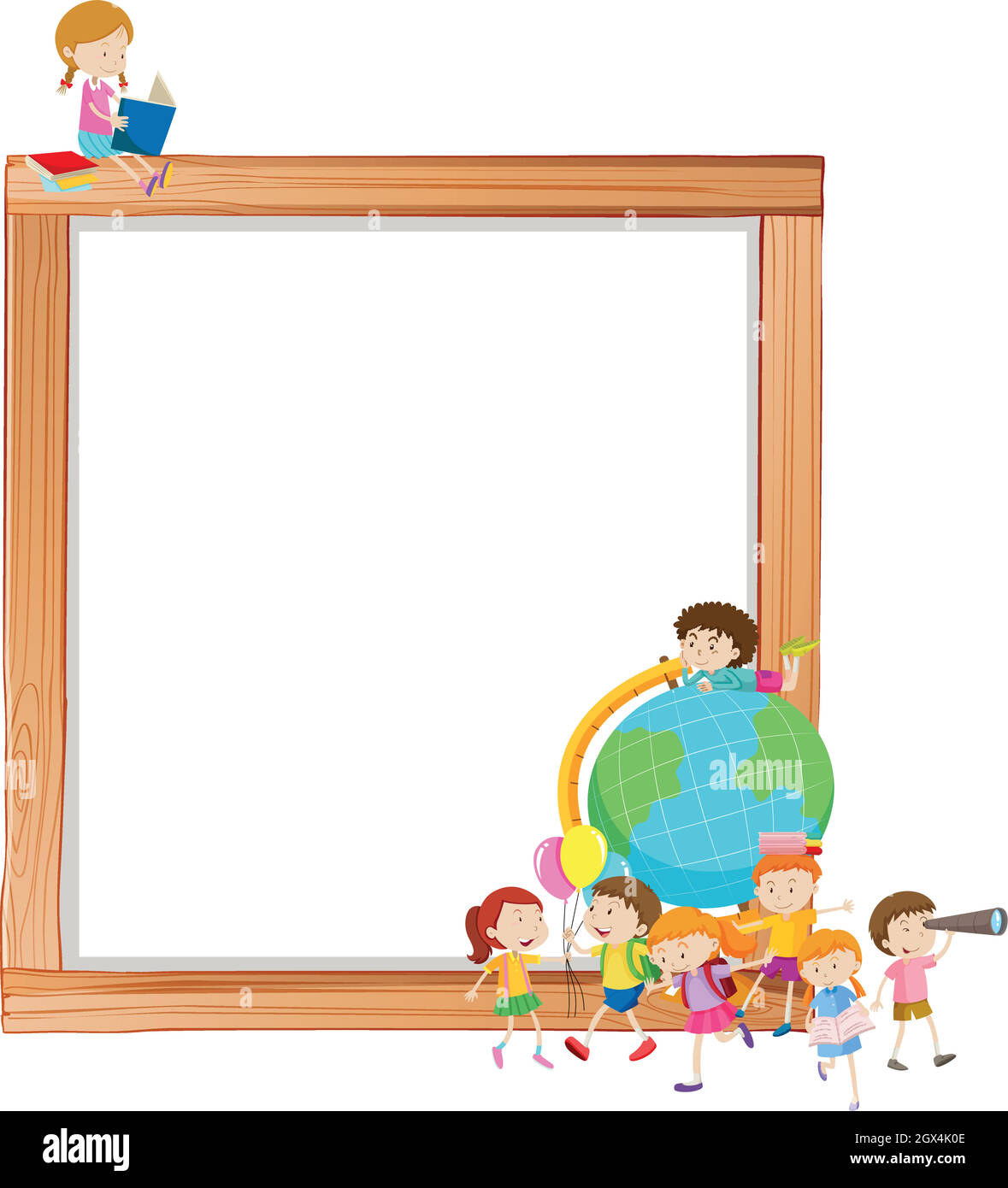 Children on wooden frame Stock Vector