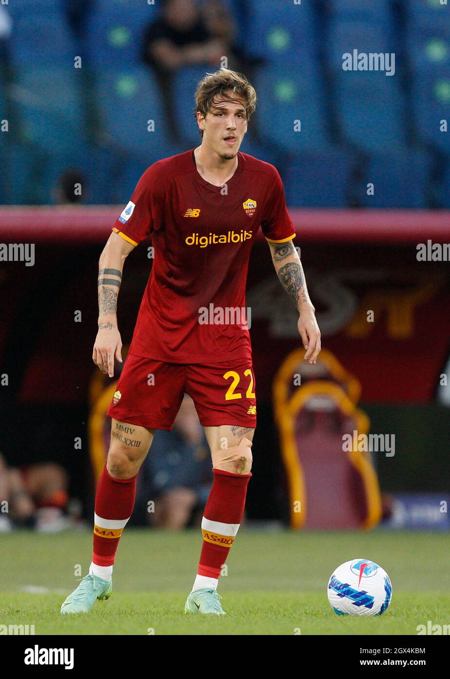 Rome, Italy. 3rd Oct, 2021. Nicolo' Zaniolo, of AS Roma, in action during  the Serie A football match between Roma and Empoli at the Olympic stadium.  Credit: Riccardo De Luca - Update