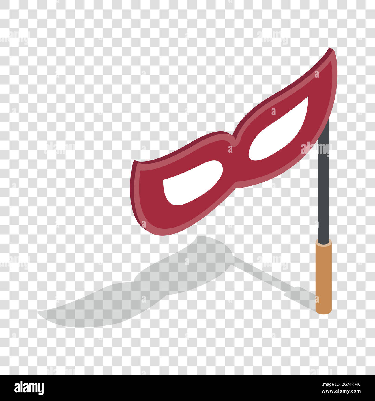 Red mask on a stick isometric icon Stock Vector