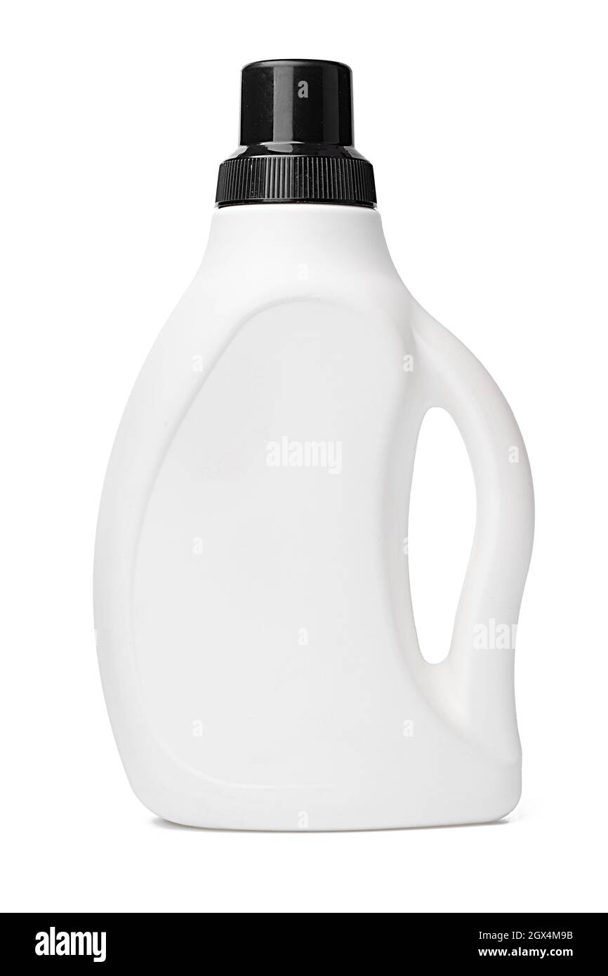 White plastic bottle of washing liquid isolated on white background