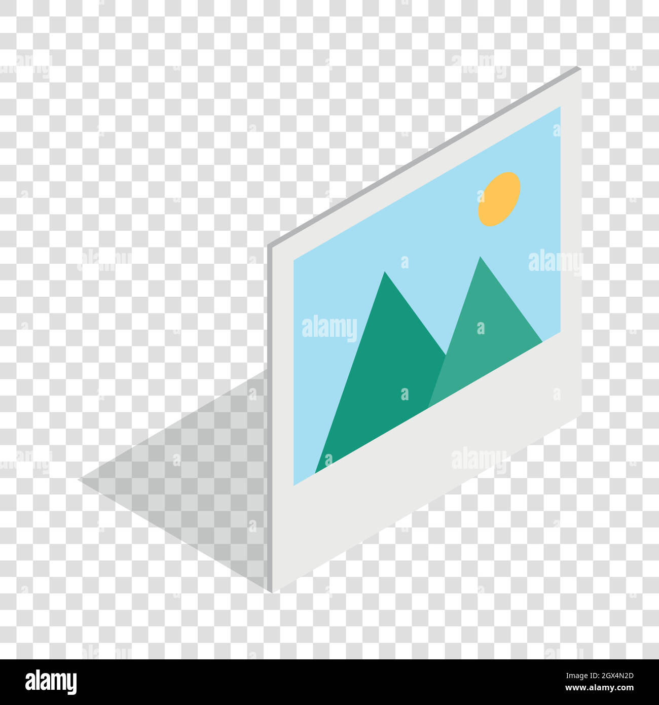 Picture with mountains and sun isometric icon Stock Vector